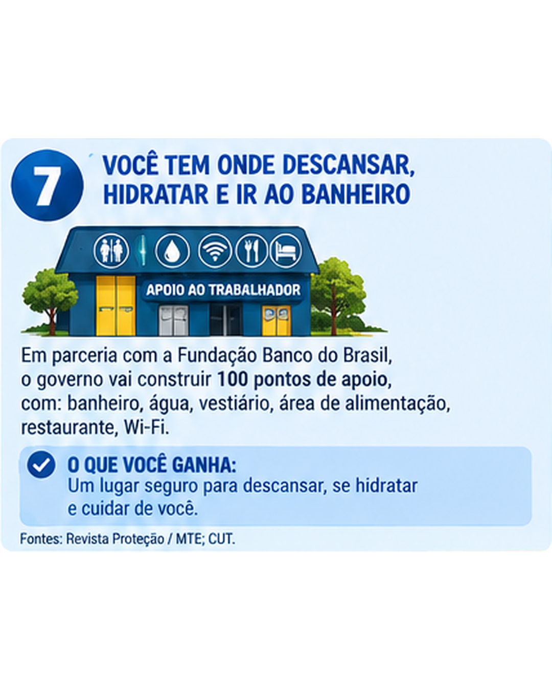 Infográfico: Você tem onde descansar, hidratar e ir ao banheiro